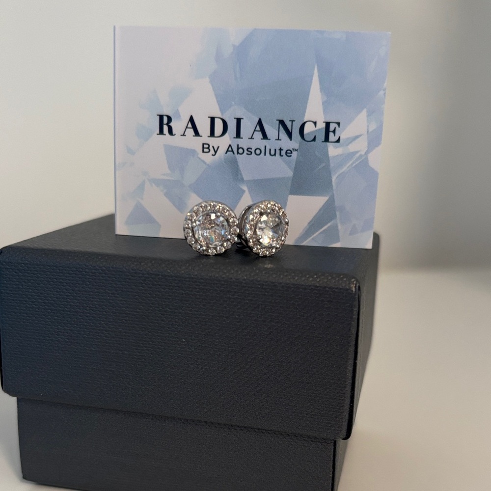 Radiance by Absolute Silver CZ Halo Stud Earrings